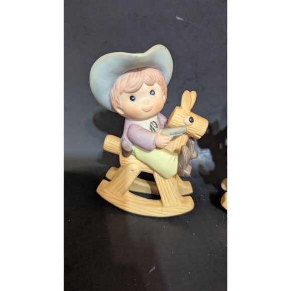 Homco Vintage Cowboy & Cowgirl Figurines Riding Rocking Horses Taiwan 1417 Cute - Picture 5 of 9